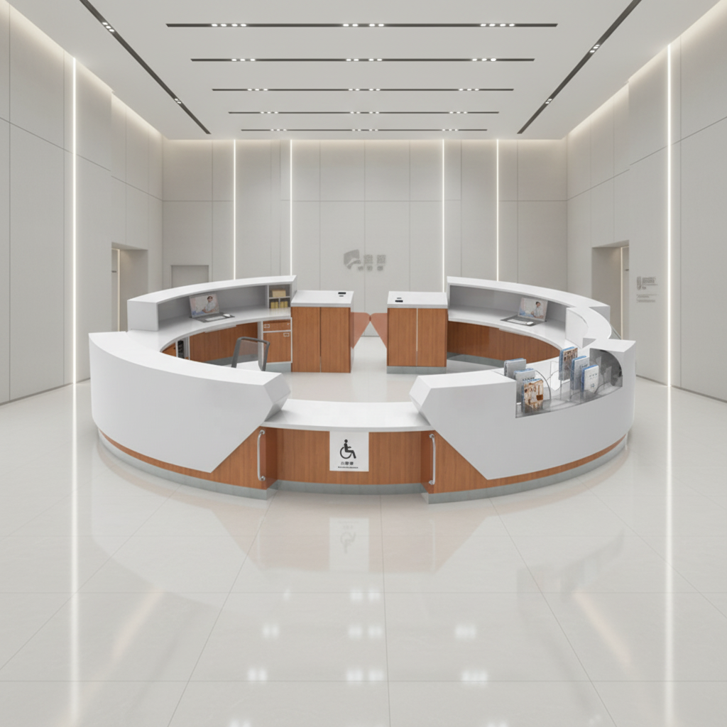 Stainless Steel Contemporary Round Pedestal Nurse Station Hospital Furniture Patient Service Counter Guidance Station