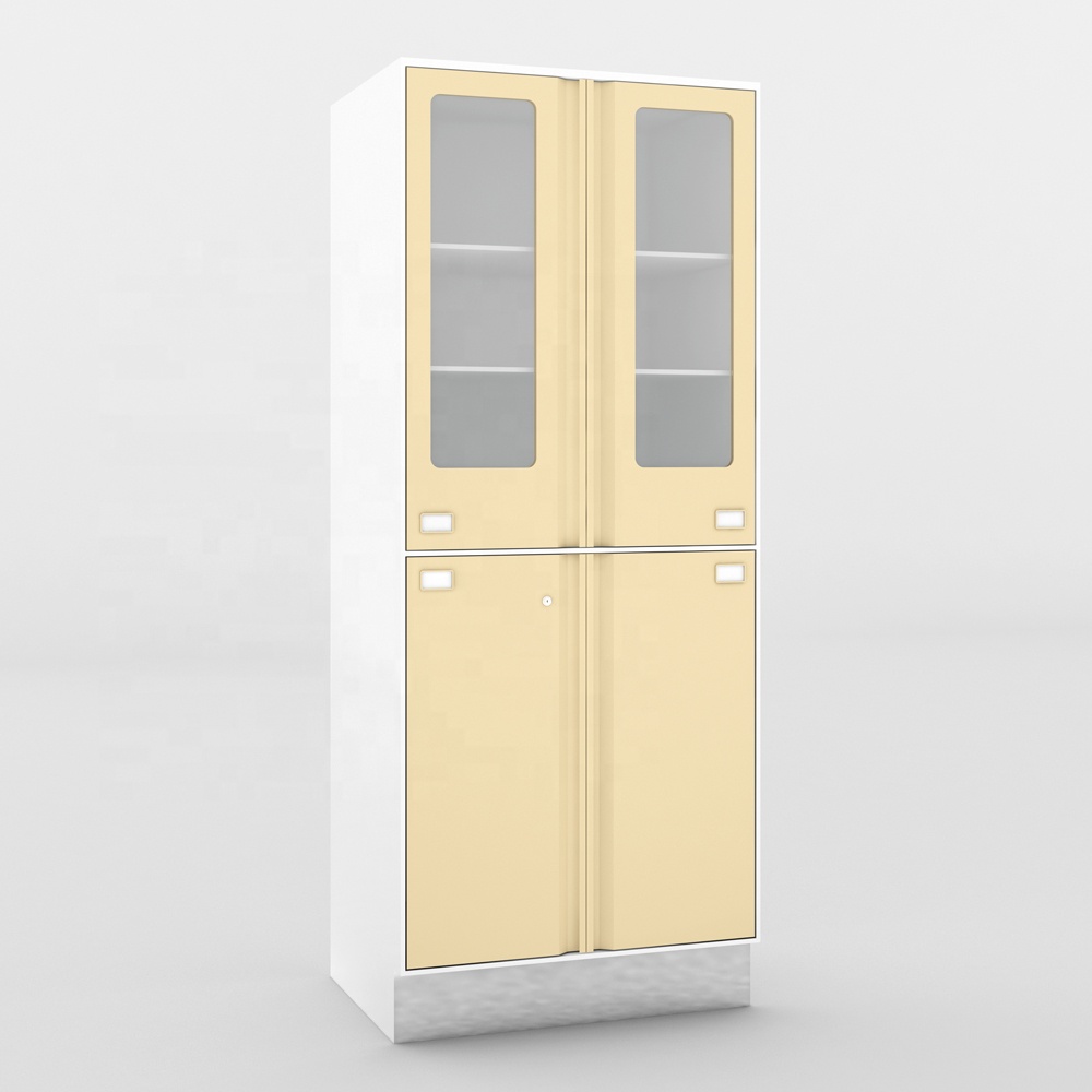 Stainless Steel Modern Hospital Storage Cabinet with 4 Doors and Glass Door Lock for School Home or Office Use