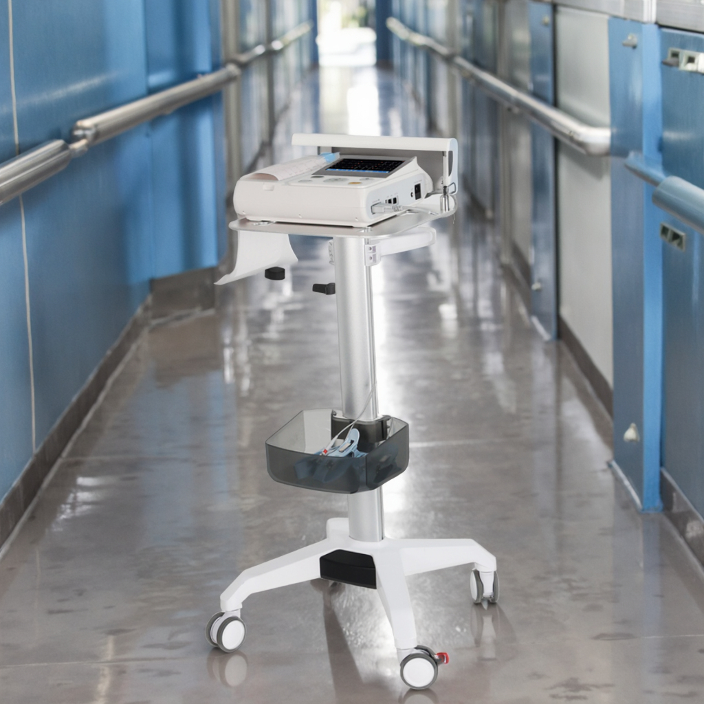 All One VESA Hospital Trolley Mobile Medical Laptop Cart with Cable Winder Storage Arm Dental Workstation for Hotel Outdoor Use
