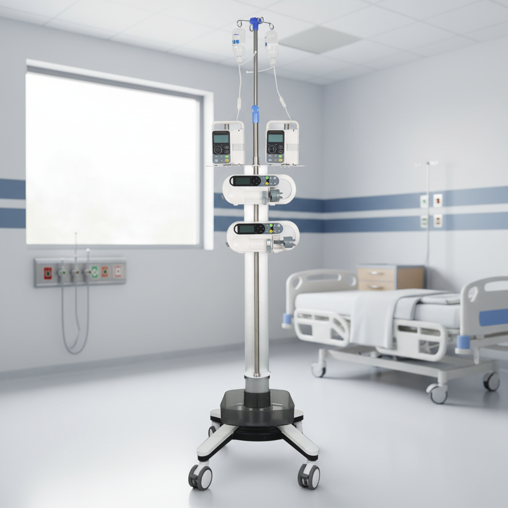 High Quality Modern Design Aluminum Alloy Multi-Functional Adjustable Infusion IV Trolley Injection Cart for Hospital Hotel Use