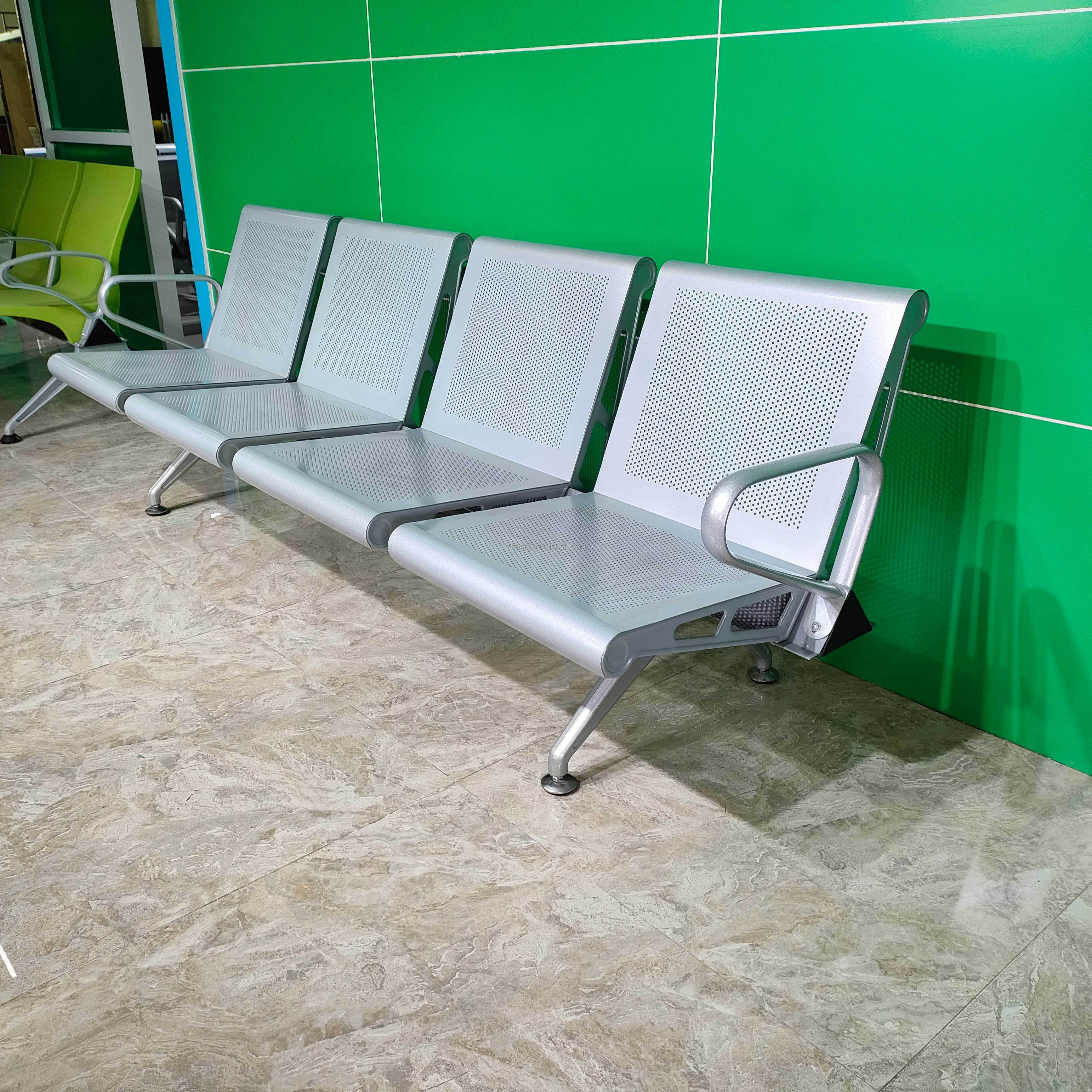 Modern Stainless Steel Waiting Room Chairs Arms-1 4 Seats Options for Airport Gym Dining Use Benches 5-Year Warranty Commercial