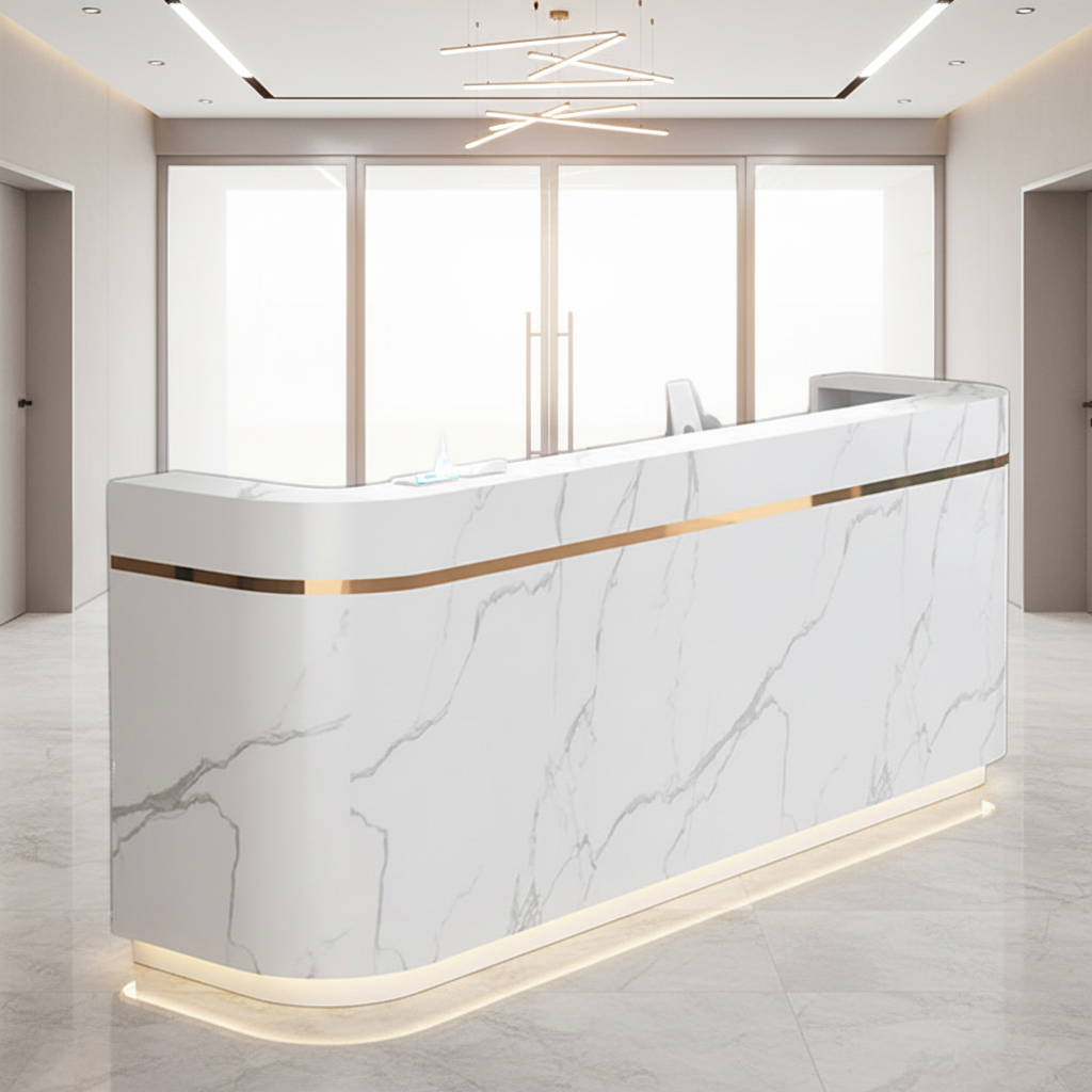 Best Sale High Quality Gold White Light Luxury Nail Salon Reception Counter Desk Furniture Salon Bar Counter for Commercial Use