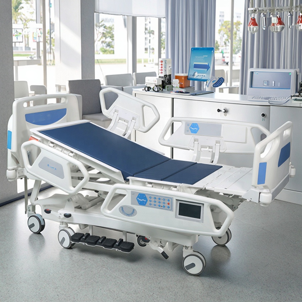 Professional Modern Electric ICU Patient Care Hospital Bed Multiple Motor Adjustment Medical Side Rails for School Hotel Use