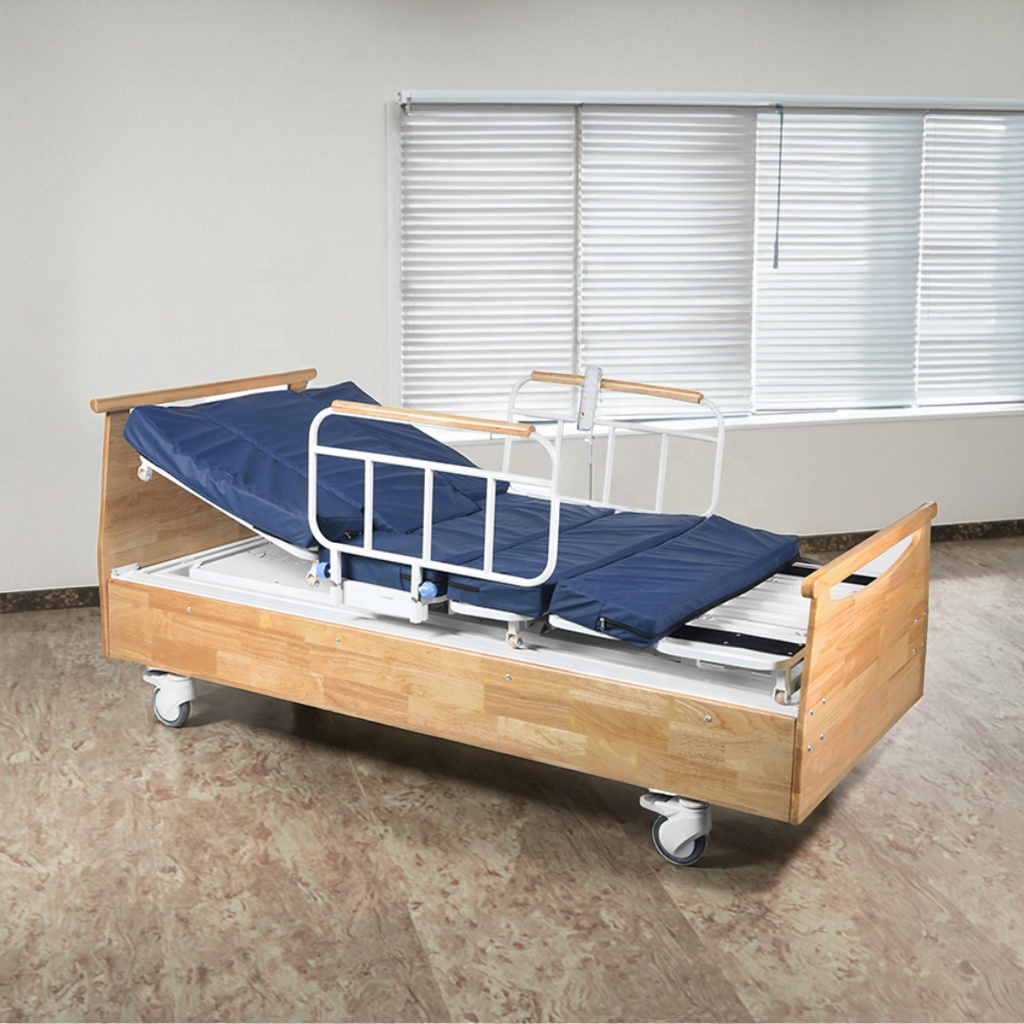 Modern Electric Hospital Bed Infusion Function Adjustable Wooden Headboard ABS Steel Frame Side Tilt Foldable Design for Medical