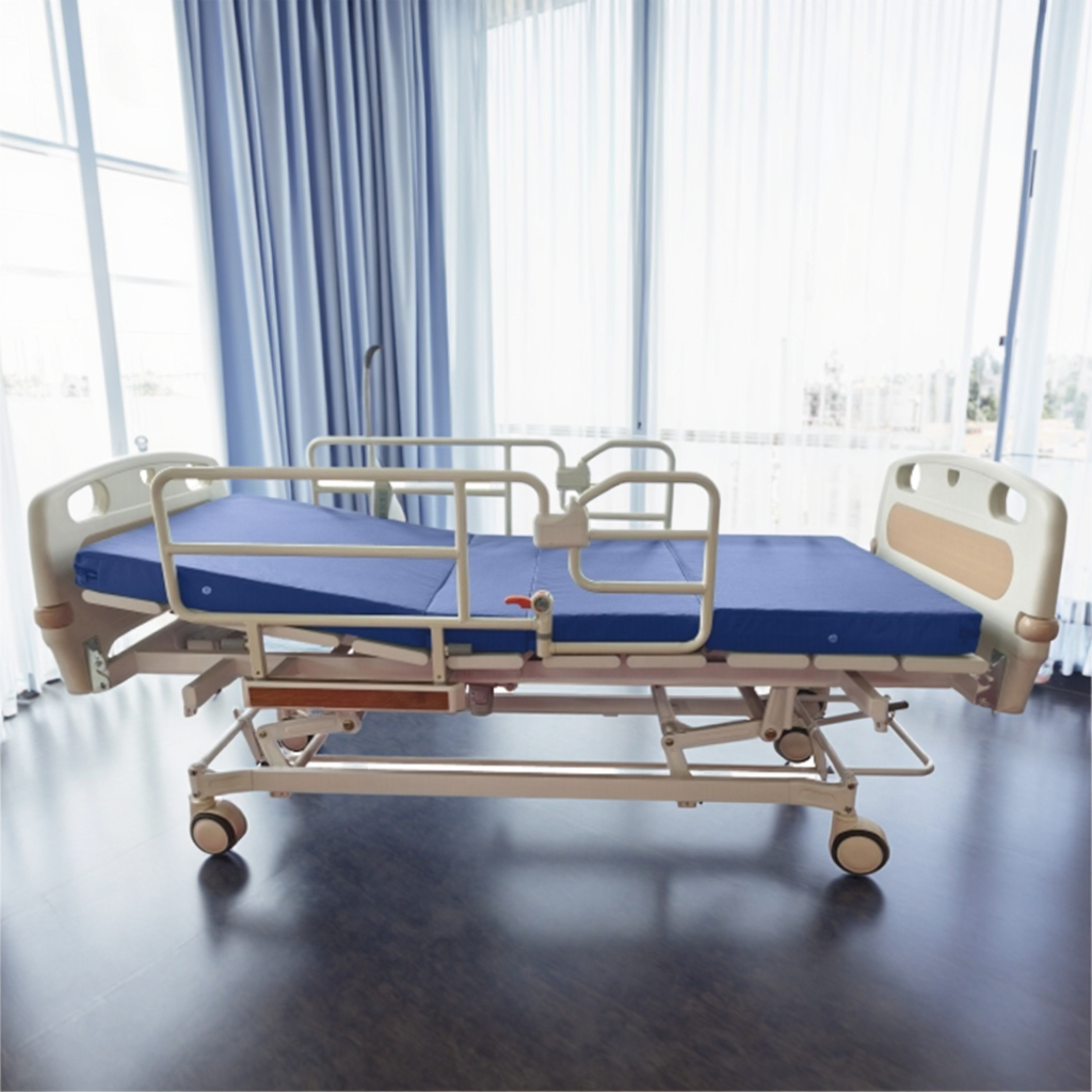 Modern Compact Steel Electric Hospital Bed with Adjustable Foldable Integral Lifting Back Leg Linkage Medical Patient Furniture