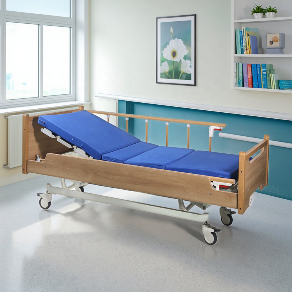 Adjustable Manual Crank Modern Foldable Hospital Bed Steel Frame PP Headboard Multi-Function Commercial Use Medical Hotel