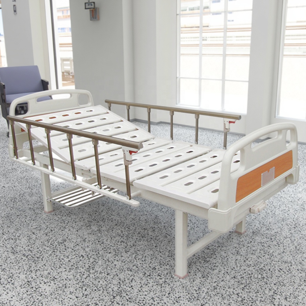 Adjustable Modern Hospital Bed with Aluminum Rails Hand Crank Infusion Foldable Patient Care Equipment