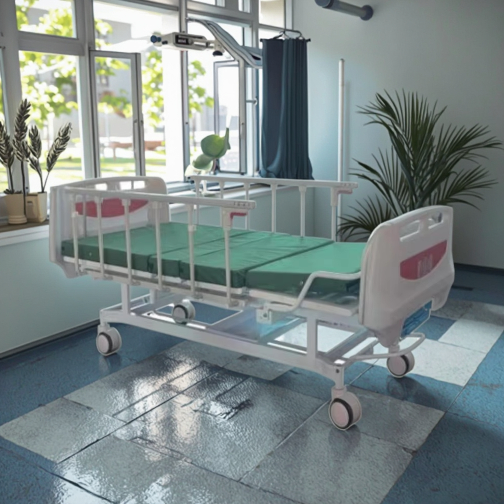 Hotel Hospital Patient Care Durable Eco-Friendly Adjustable Modern Medical Bed Hand Crank PP Headboard Iron Rails Apartment