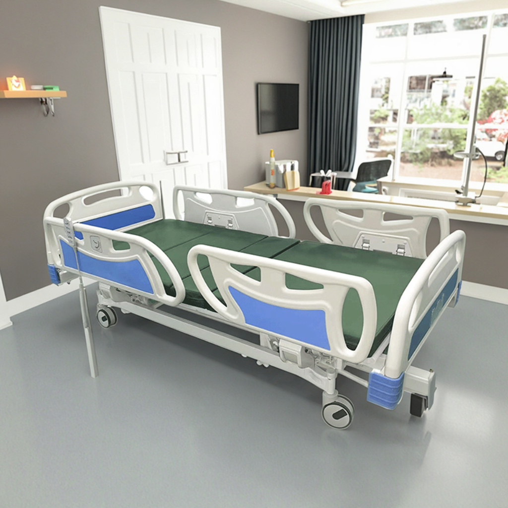 Adjustable Height Electric Medical Bed Metal Rails Foldable Modern Hospital Furniture for Patient Care Back Rest School Hotel