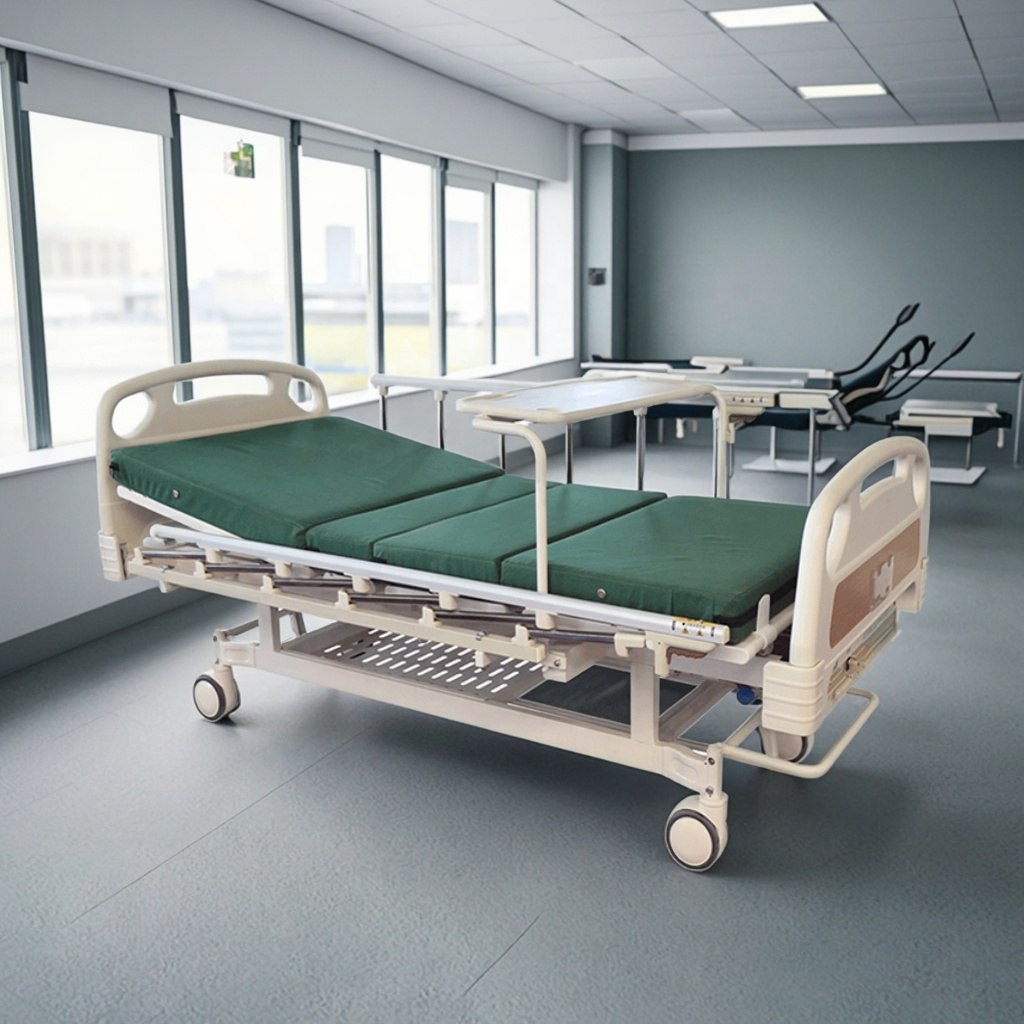 Manual Metal Hospital Bed with Central Control Brake Casters Adjustable Positions Modern Design Infusion Ready Medical Equipment