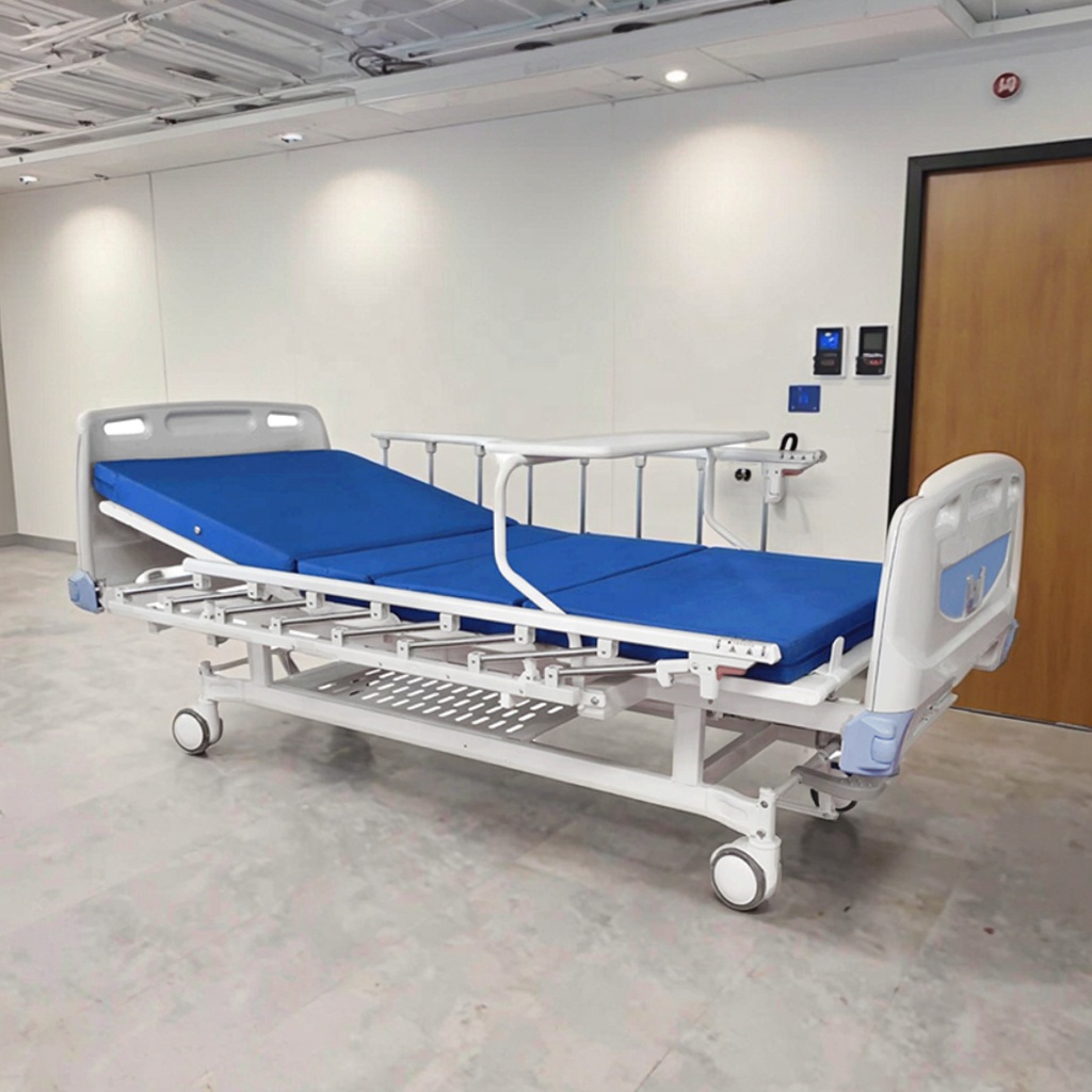 Adjustable Modern Foldable Hospital Bed with 3 Lead Rods Manual Medical Furniture Back Leg Rest and Height Adjustment
