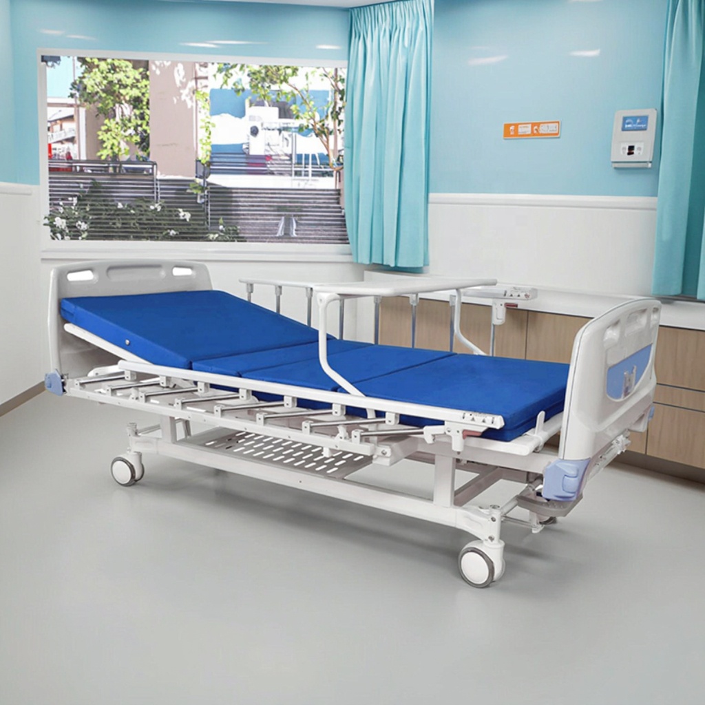 Manual Hospital Bed Adjustable Back Rest Foldable Metal Rails PP Headboard Modern Design Stainless Steel Base Infusion CE ISO