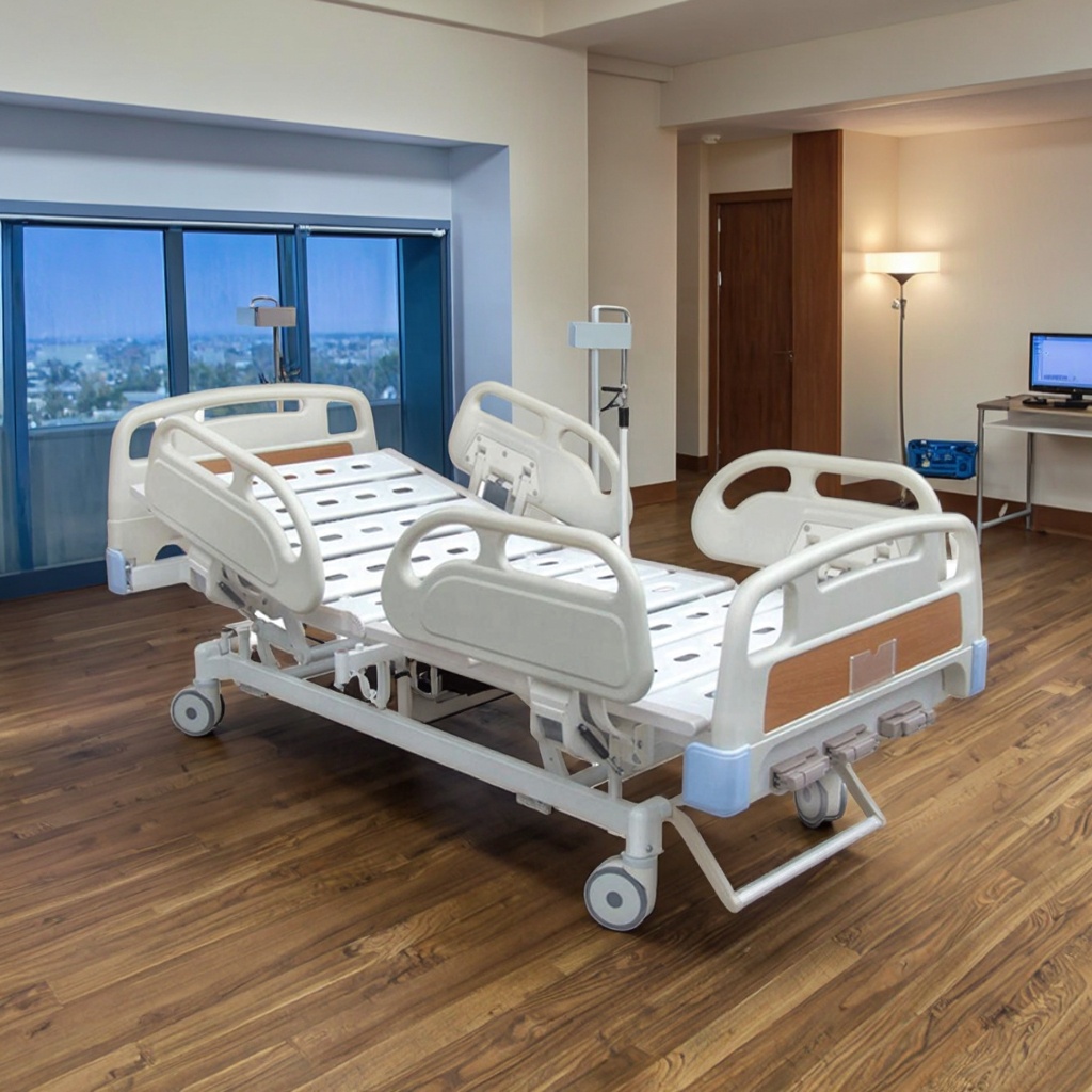 Adjustable Height Foldable Metal Hospital Bed Central Control Casters Hand Crank Infusion Multi-Function Modern Design Hotels