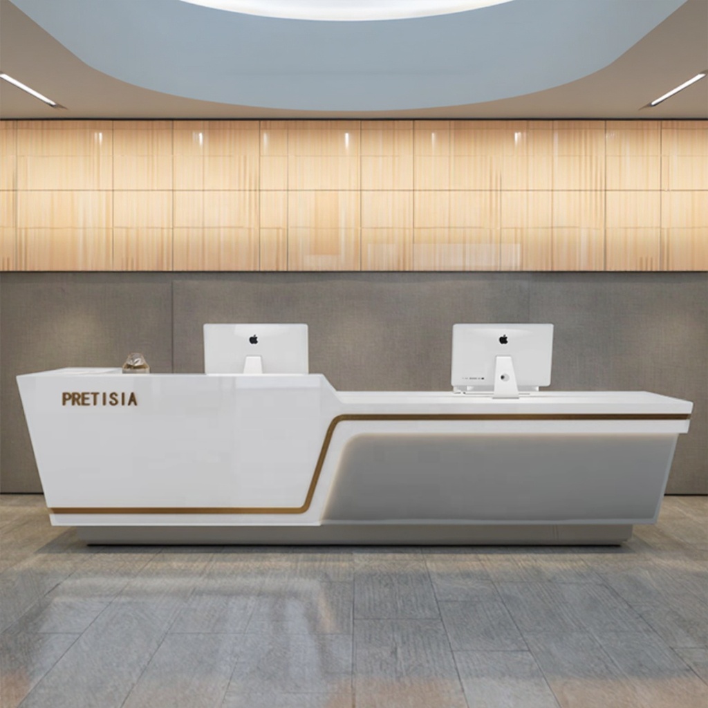 Modern Wood Panel Reception Desk Cashier Counter for Beauty Salons Hotels Offices Clinics Retail Stores Commercial Furniture