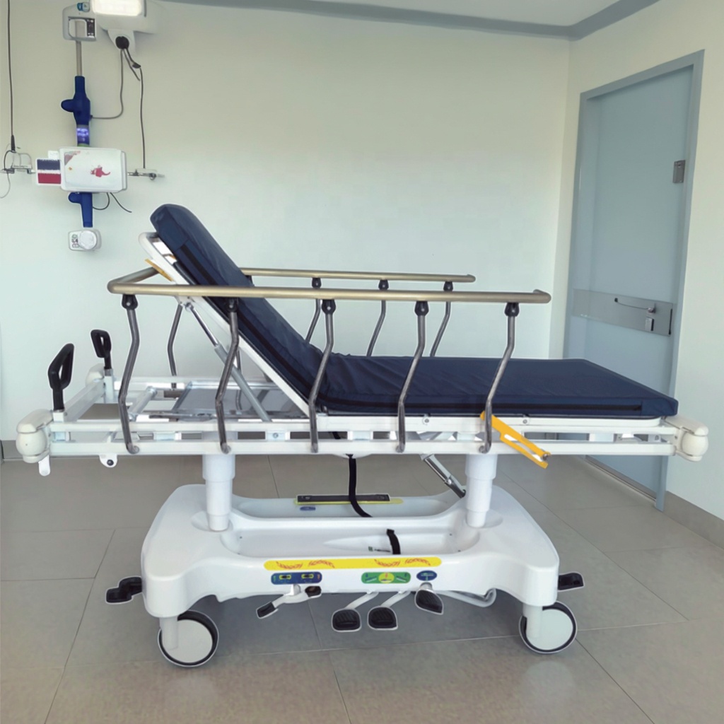 Hospital Medical Trolley with Gas-Assist Backrest Multi-Level Positioning for Patient Transfers