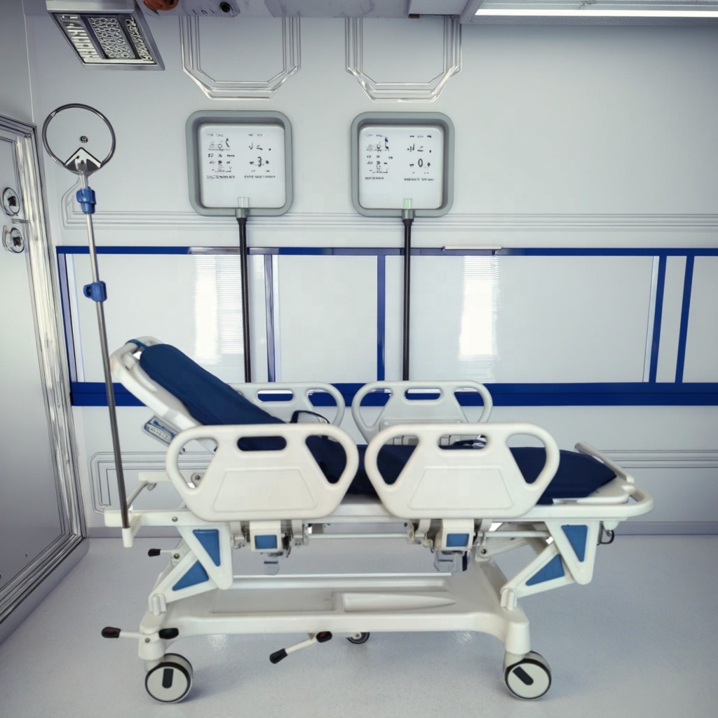 Hospital Furniture Metal Healthcare Transfer Trolley Infusion 70 Adjustable Back Rest Central Braking System for School Use
