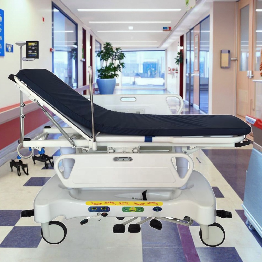 Width-Adaptive Commercial Durable Multi-Function Transfer Trolley with Hydraulic Lift & Collapsible Guardrails