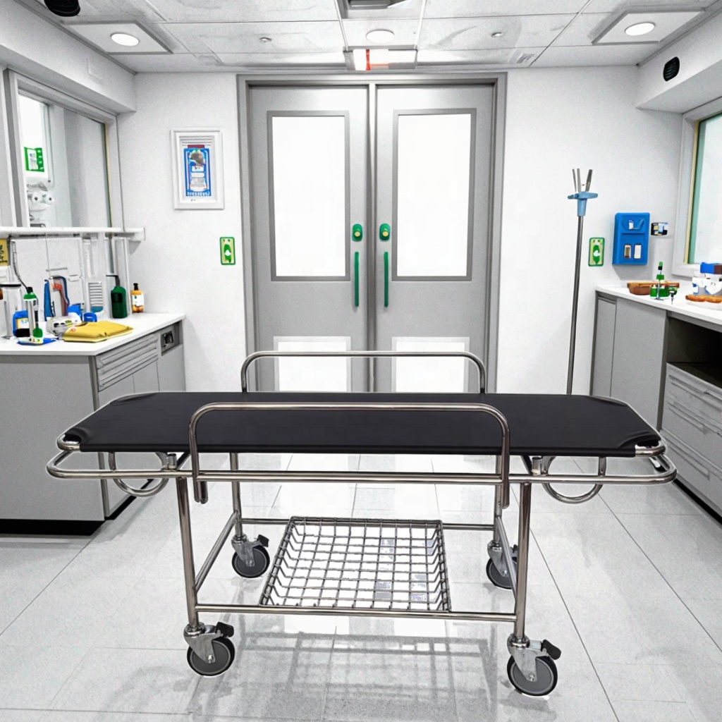 Narrow Profile Cold-Rolled Steel Aluminum Stretcher Bed 4 Omni-Wheels Foldable Adjustable Durable Multi-Function Medical School