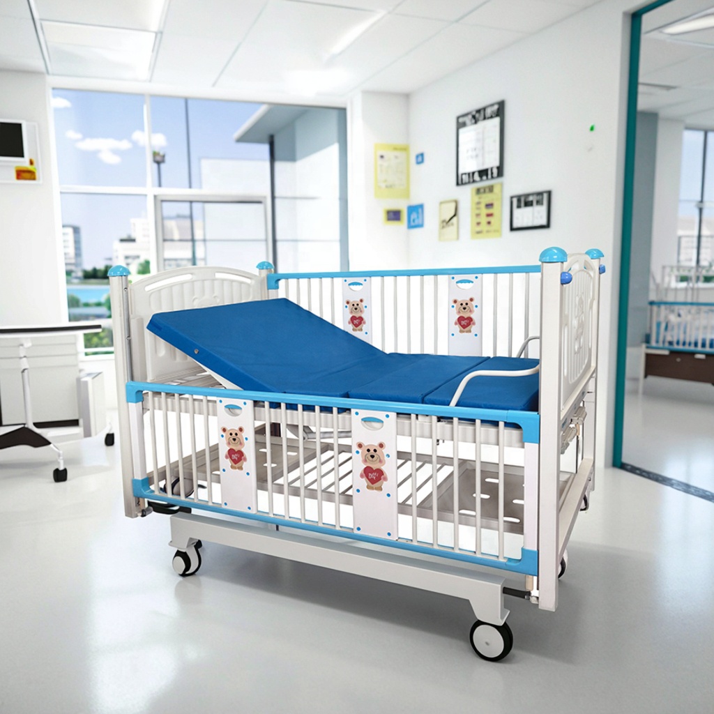Gas-Assisted Adjustable Portable Metal Pediatric Hospital Bed with Lift-Off Railings and Infusion for Day Centers
