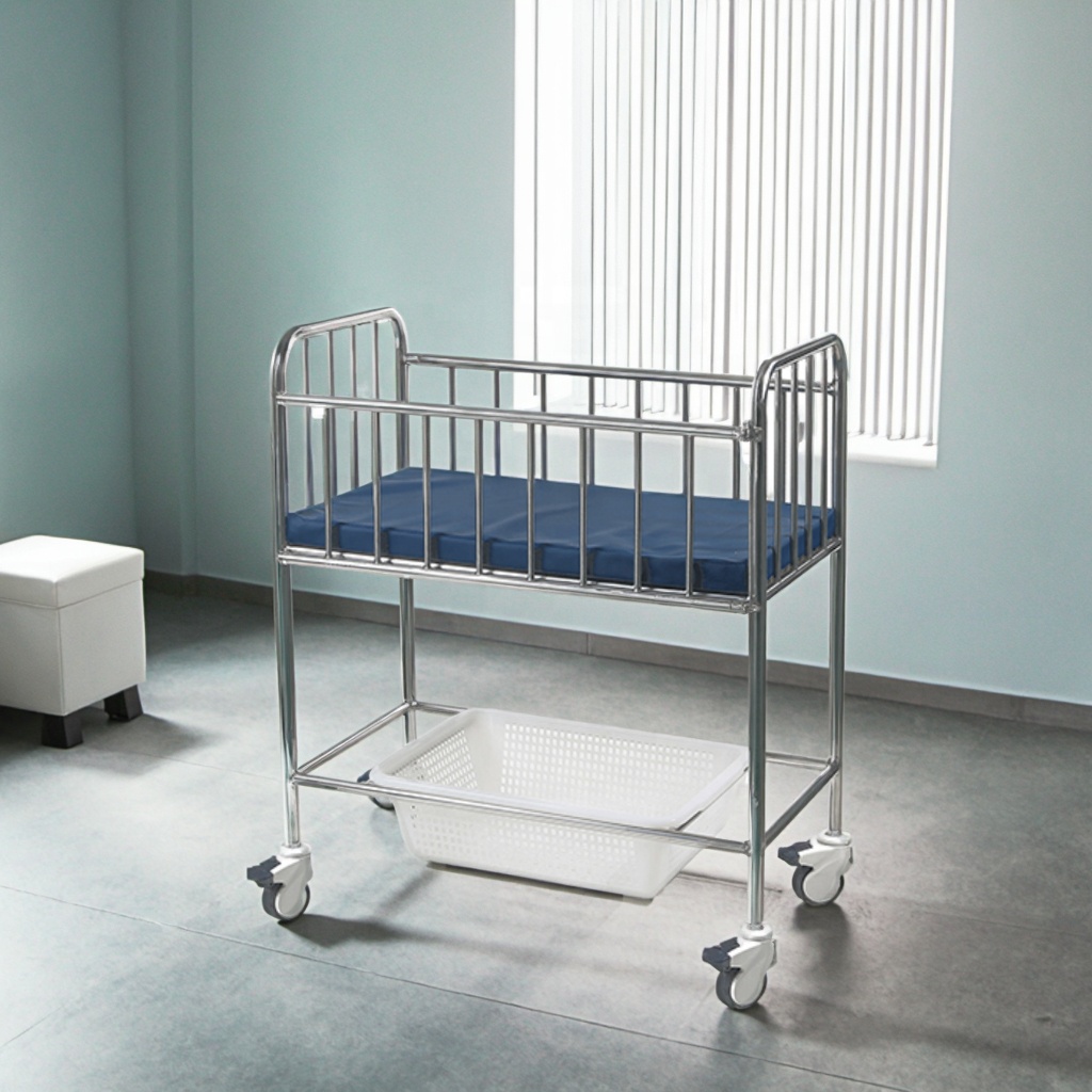 Premium ZHONG BAI SJCE17-A SUS304 Stainless Steel Adjustable Foldable Medical Baby Crib Soft Sponge Padding Durable for School