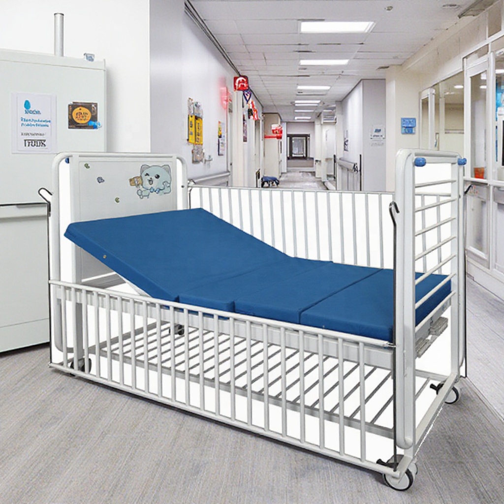 Pediatric Hospital Bed with Steel Guardrails Foldable & Adjustable Design Compact for Small Patients Hospital Use