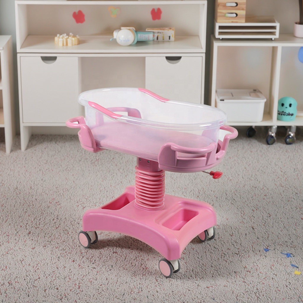 Medical Obstetrics and Gynecology Stainless Steel ABS Baby Bed Foldable Durable Movable on Wheels Newborn Stroller