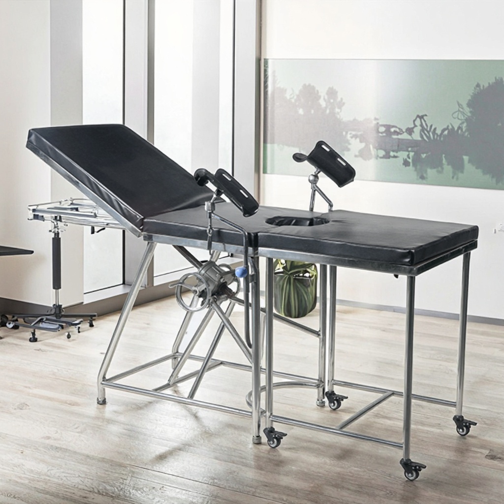 Premium Stainless Steel Gynecology Exam Table with Adjustable Stirrups and Infusion Feature for Hospital Clinical Procedures