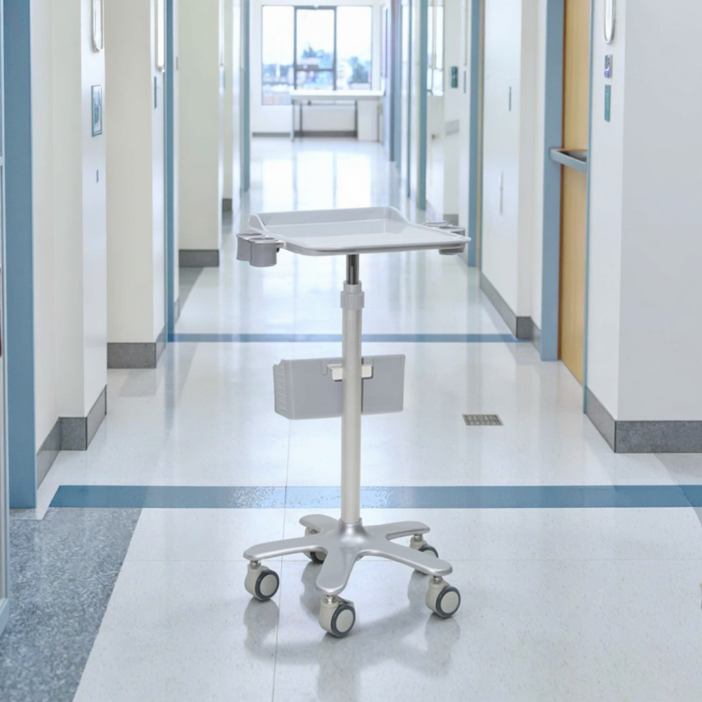 Lockable ABS Laptop Instrument Cart with Modern Design 360 Rotating Tray 4-Wheel for Hospital Hotel Living Room & Dining Use