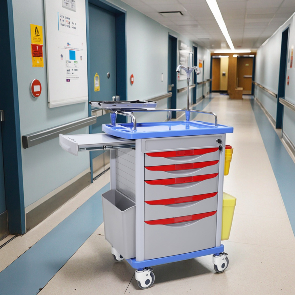 Modern ABS Compact Field Medical Cart with CPR Capability & Drug Storage 4 Castor Individual Lock for Hospital Hotel Dining Use