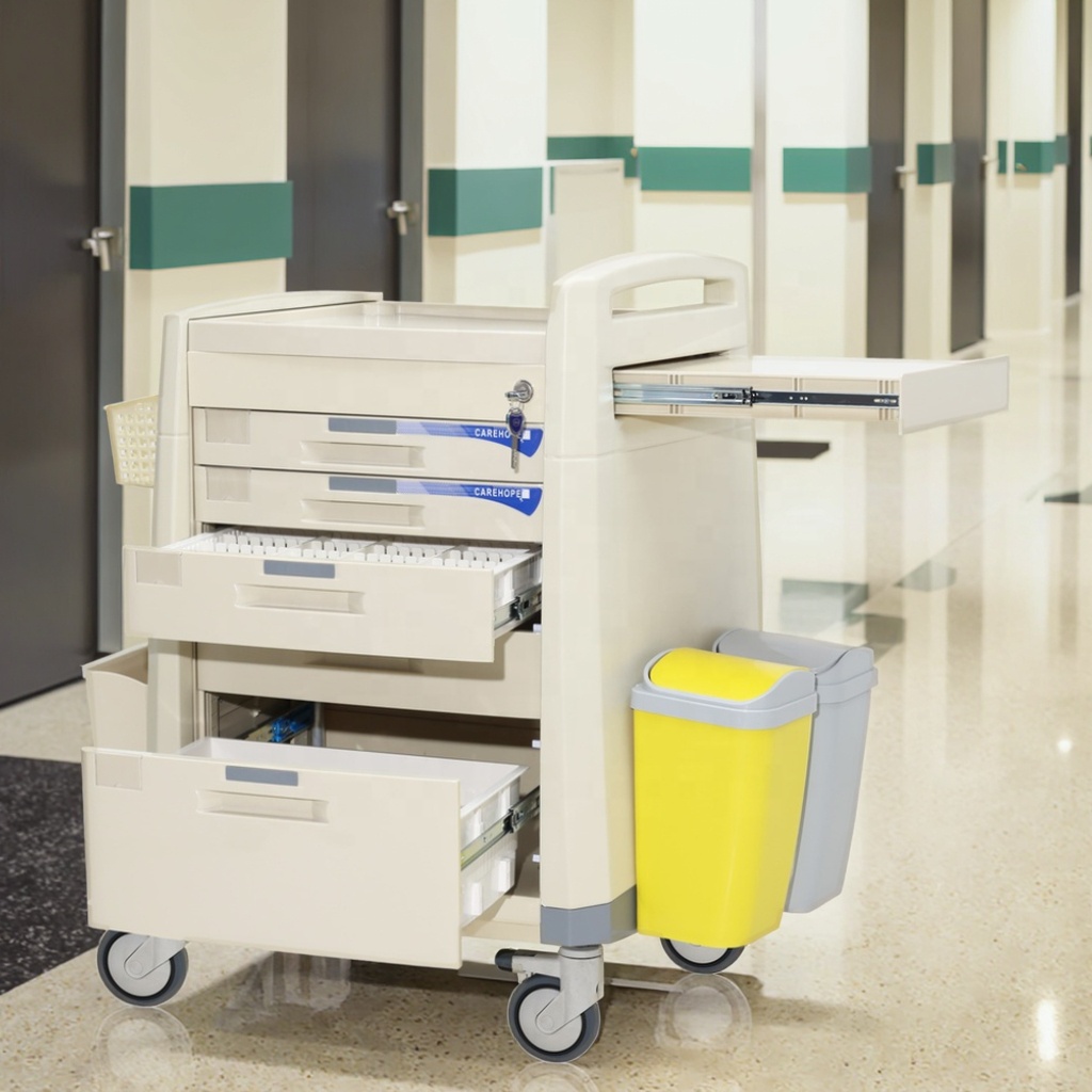 Secured Modern ABS Hospital Medication Transport Cart Individual Locks Dual-Use Work Surfaces Pharmaceutical Living Room