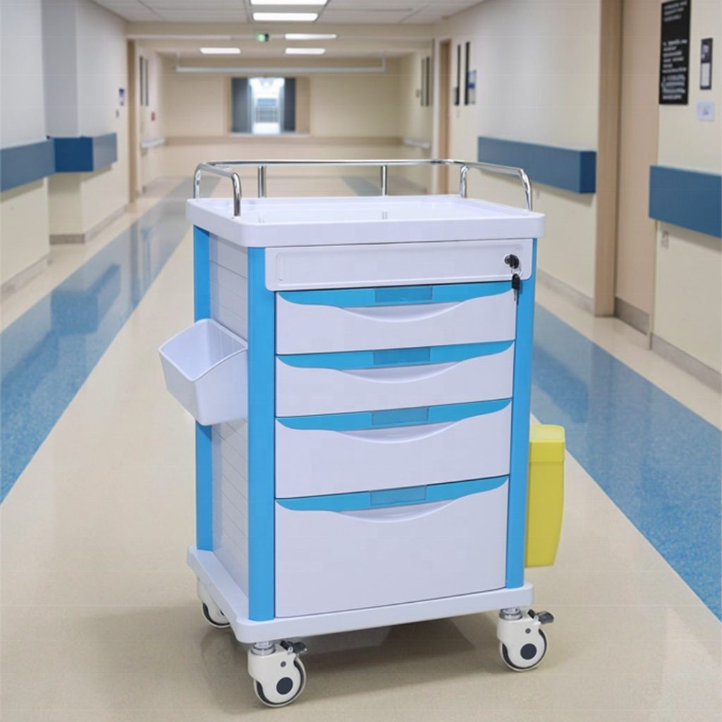 Modern ABS Compact 4-Tier Medication Distributor with Individual Lock 4 Castors for Hospital Clinic Hotel Space Optimization