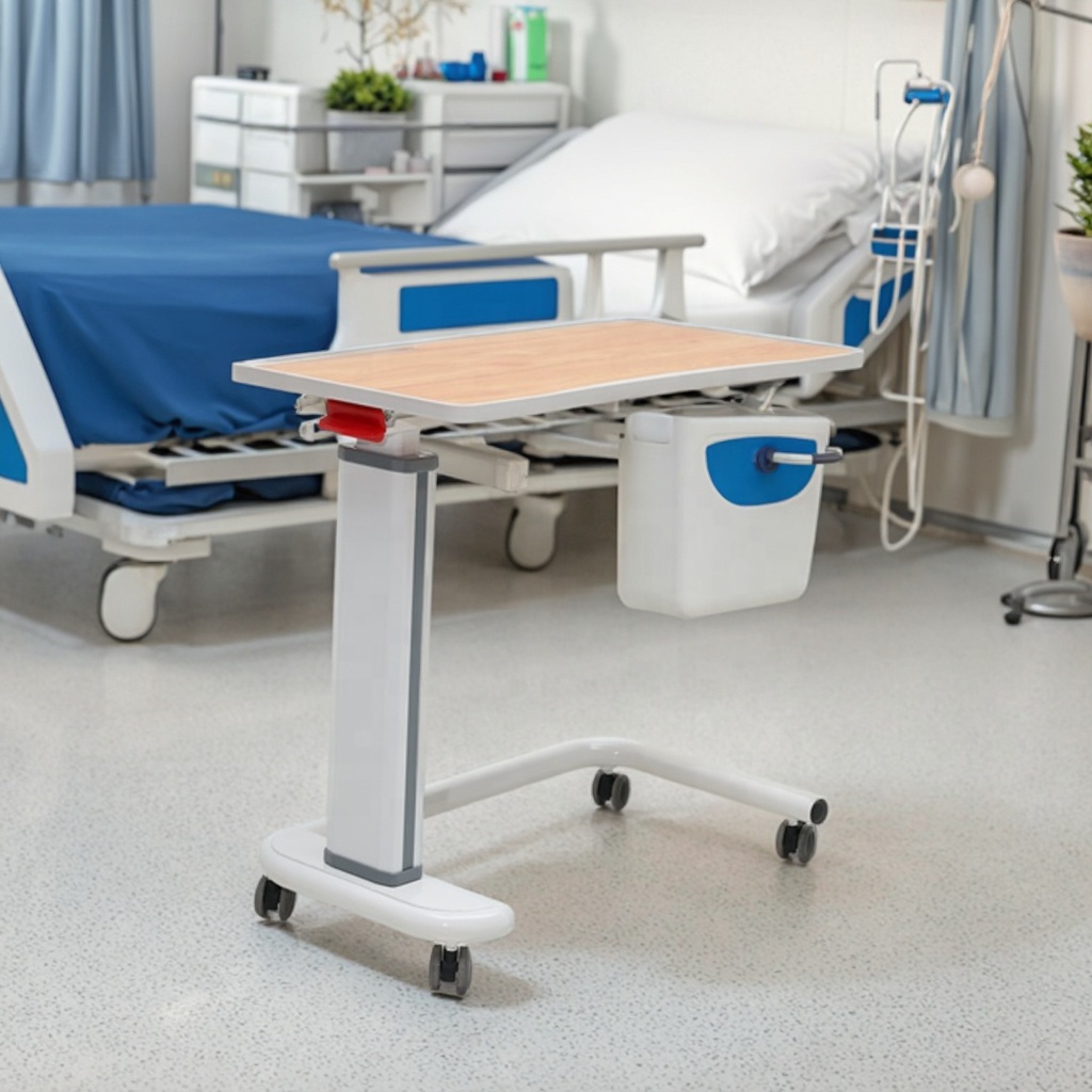 Clinical Modern ABS Over-Bed Table Fireproof Surface Height Adjustable Hospital Hotel Mall Supermarket Commercial Use Patient