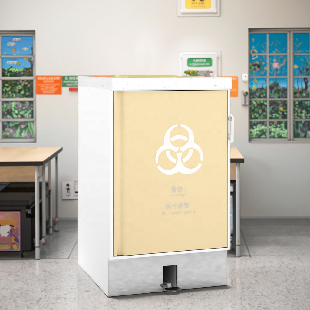 Modern Hands-Free Foot Pedal Trash Cabinet System 800mm Hospital Waste Management Odor Lock Seal Removable Stainless Steel