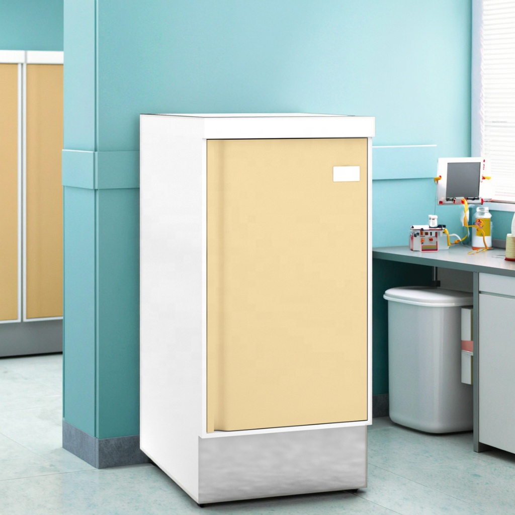 Modern Clinical Single Access Base Storage Unit 780mm Antimicrobial Surface LED Interior Lighting Hospital Utility Cabinet Metal