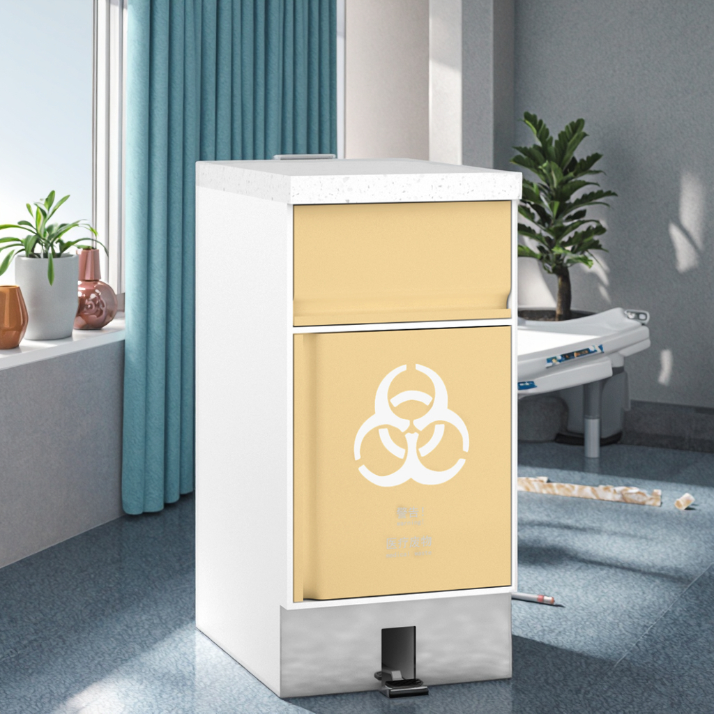 Modern Metal Foot-Push Waste Management Cabinet 800mm Swing Panel Removable Bins for Hospital Laboratory Use Antibacterial