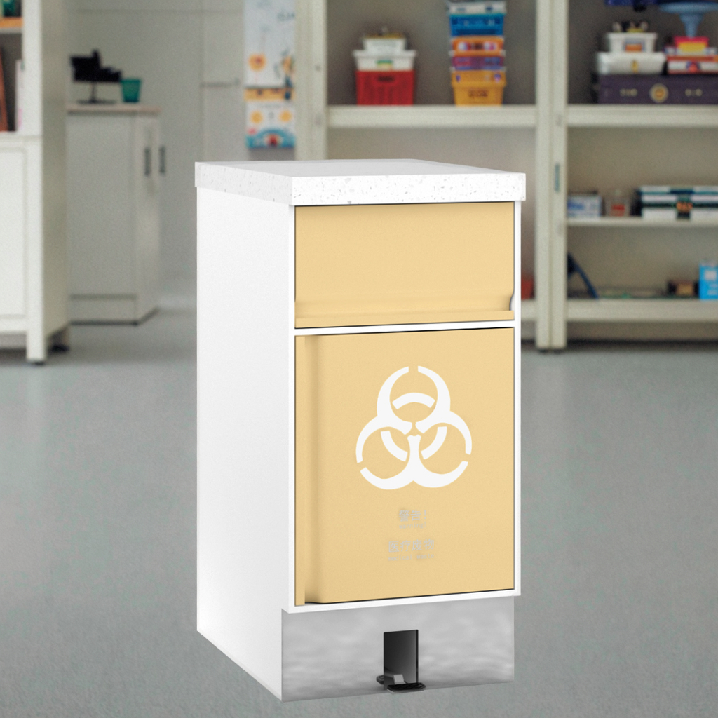 Push-Panel Stainless Steel Modern Clinical Waste Sorting Station 810mm Self-Closing Mechanism Two Compartment Bins School