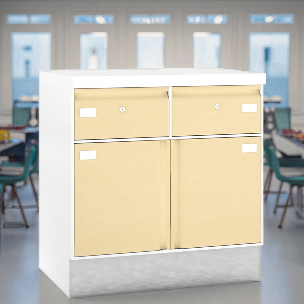 Two-Drawer Dual Door Base Storage System 810mm for School with Ball-Bearing Slides and Sterilizable Surface Stainless Steel