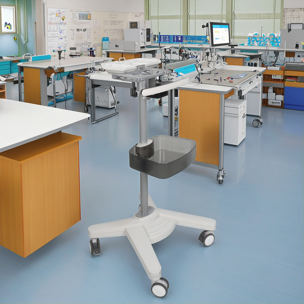 Modern Mobile Hospital Laboratory Cart Aluminum Alloy Column Silent Brake Wheels Medical Equipment Trolley for Hotel Dining Use