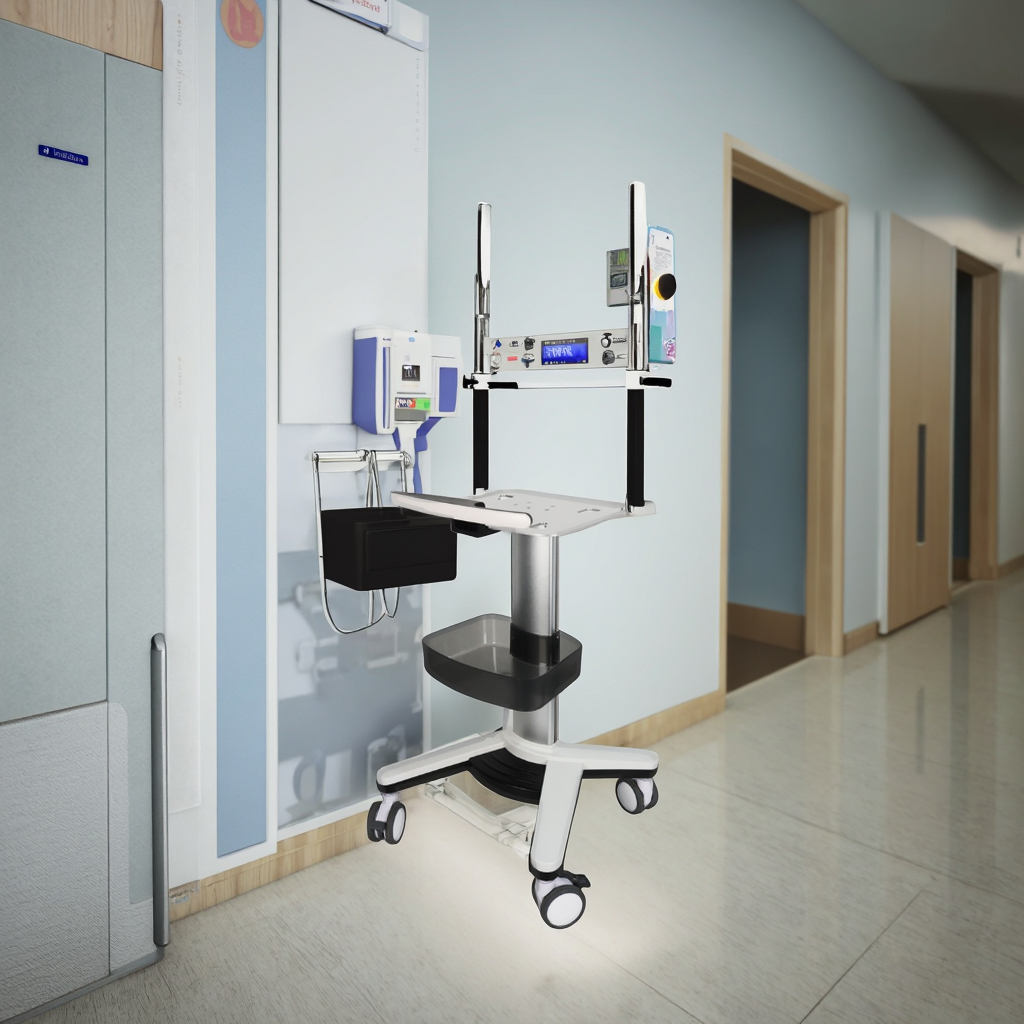 ECG Equipment Trolley Cable Storage Arm Aluminum Alloy 4" Brake Wheels Hospital Cart Industrial Clinic Modern School