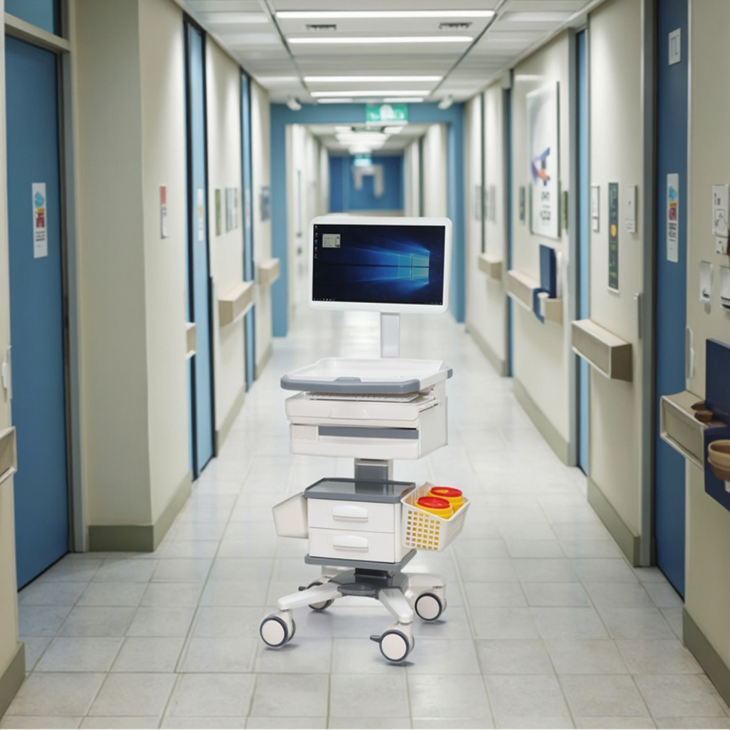 Mobile Modern ABS Hospital Administration Station Adjustable Display Ergonomic Keyboard Platform Secure Storage Living Room