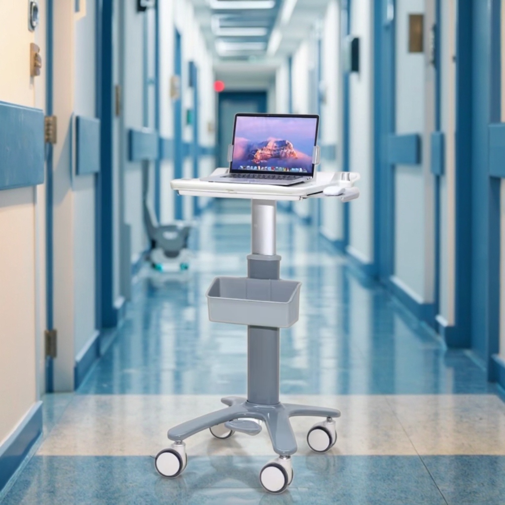 Rugged Hospital Field Doctor Trolley Brake Wheels CE ISO Certified Compact Drawer Storage Adjustable Height Laptop Mount for