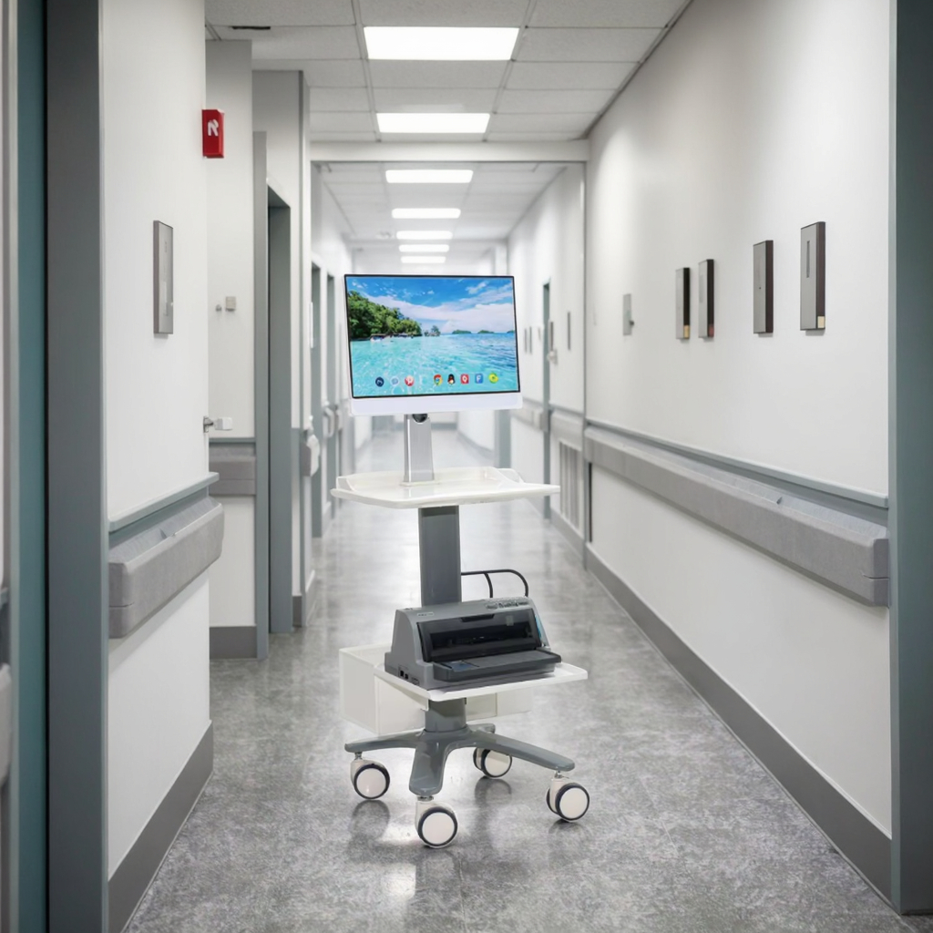Diagnostic Hospital Medical Trolley ABS Modern Rotatable 90 Monitor Mount CE ISO Certified Heavy-Duty Wheels Dining Hotel