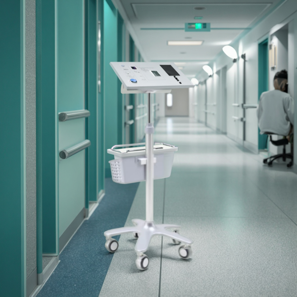 ICU Equipment Trolley ABS Modern 0-360 Swivel Basket Height Adjustable Platform Dual-Brake Wheels Hospital Hotel School Dining