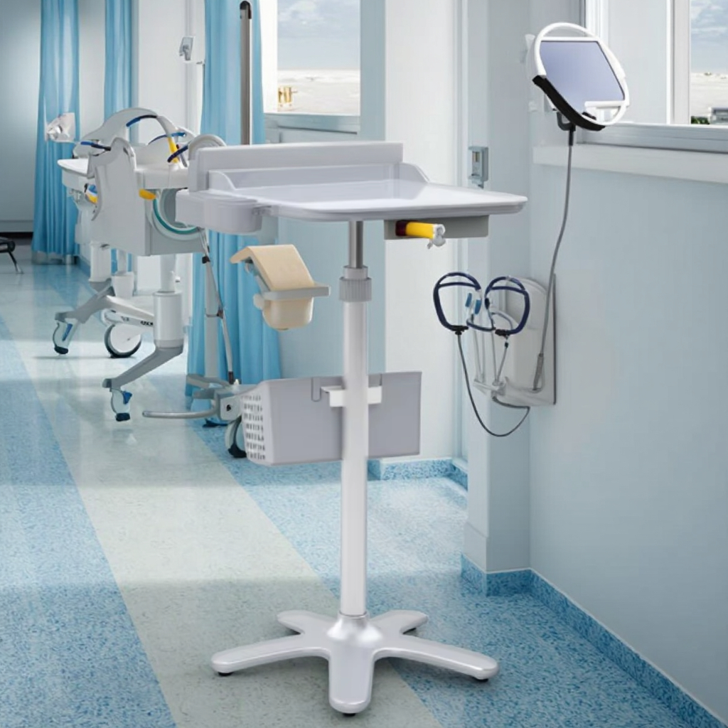 Ward Medical Trolley Modern ABS Laptop Lock Recessed Armrests 360 Adjustable Basket Quick-Lock Wheels Patient Observation