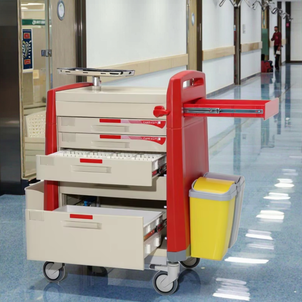Field Emergency Hospital Trolley Medication Storage Trays Biohazard Waste Containers Collapsible IV Pole Modern ABS Living Room
