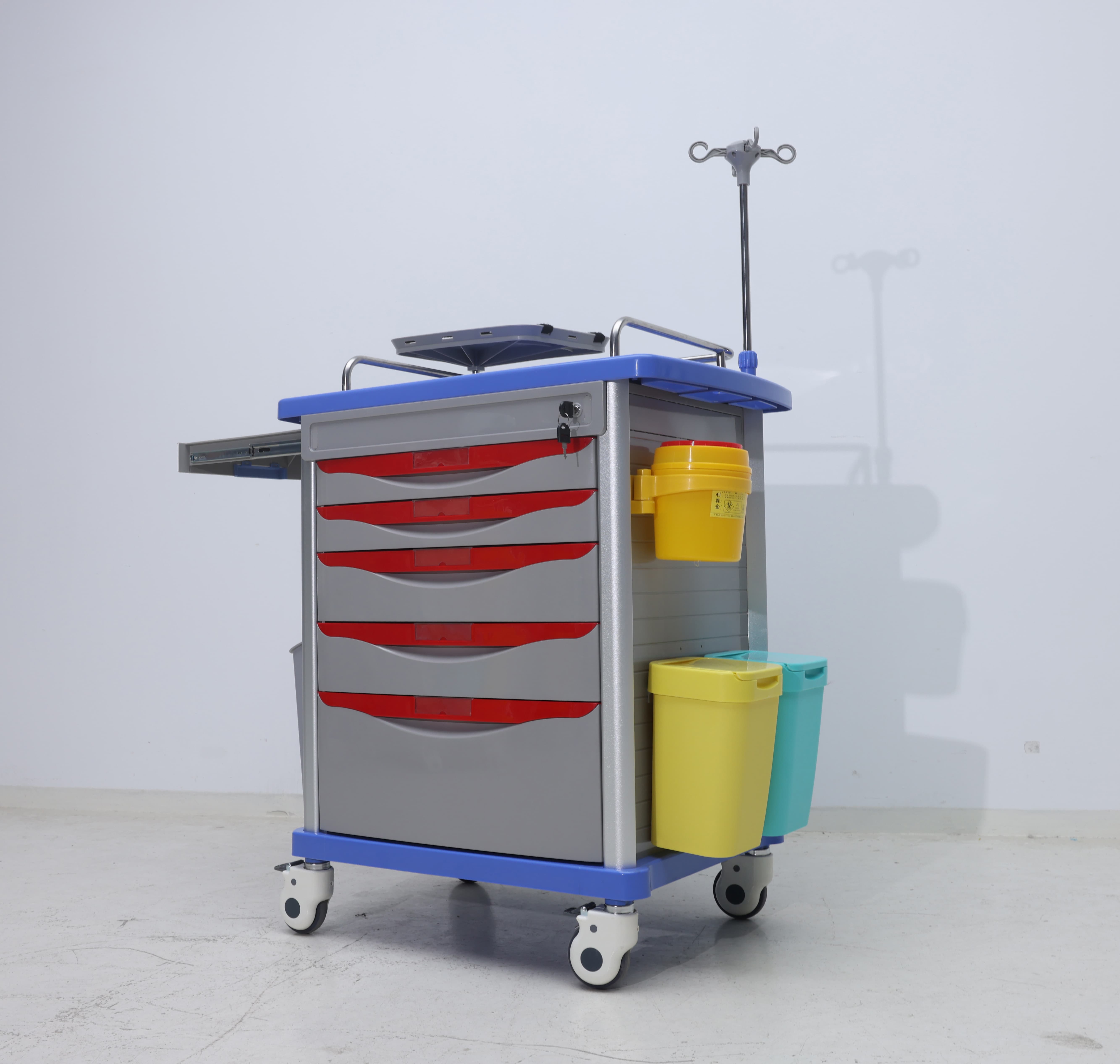Advanced Emergency Response Cart with CPR Board Oxygen Cylinder Mount Vital Sign Monitor ABS Material Modern Hospital Design