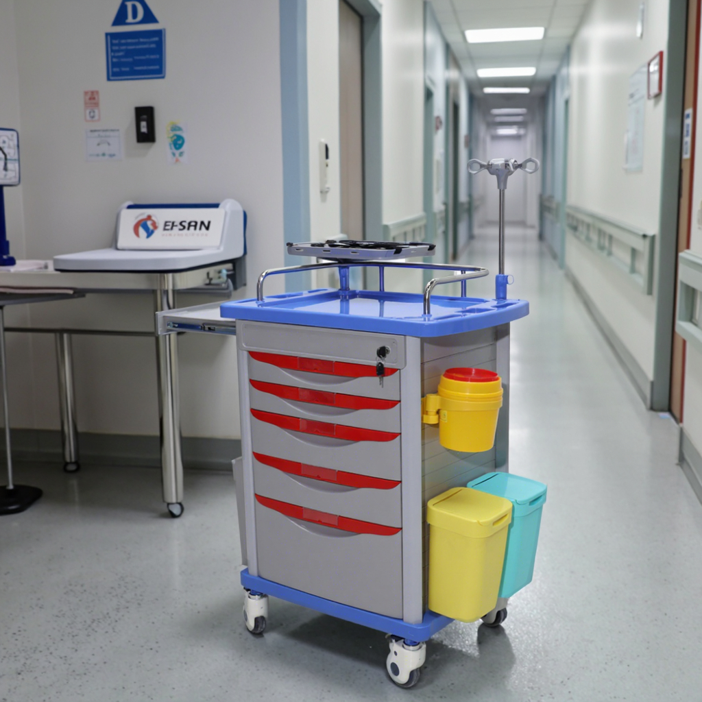 Modern ABS Plastic Compact Field Medical Cart CPR Capability Drug Storage 4 Castors Hospital Mall School Living Room Dining ISO
