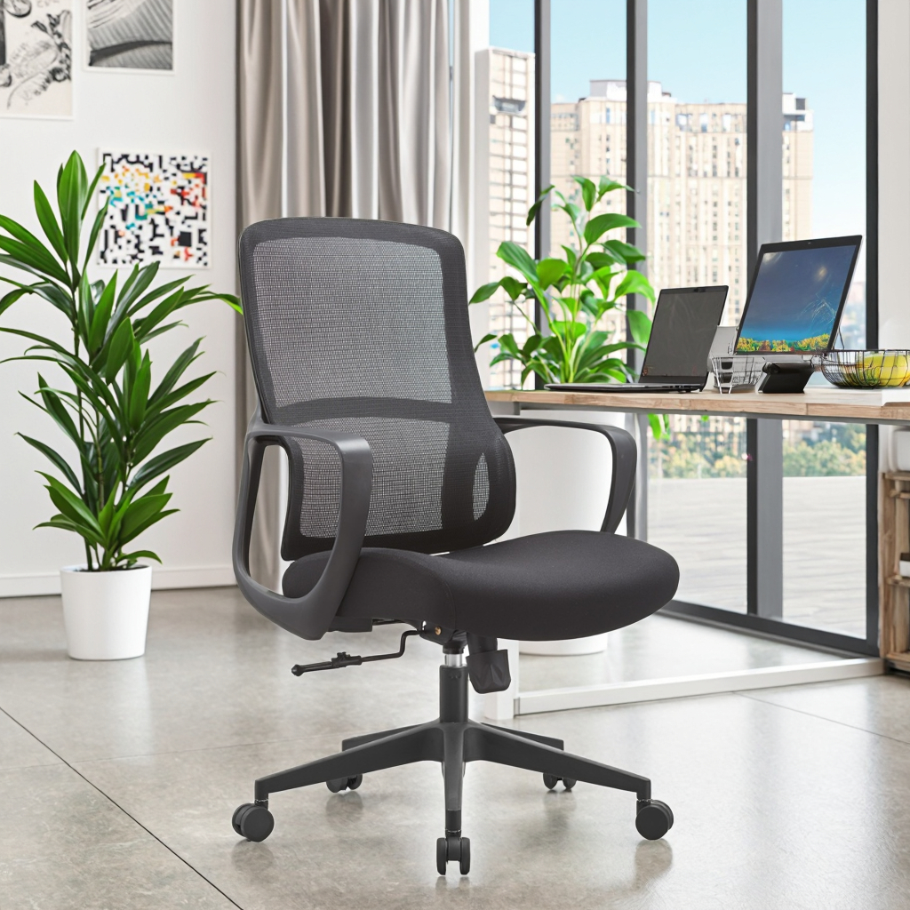 New Arrival JYG-Bell B Black Rubber Ergonomic Executive Office Chair Butterfly Base Breathable Fixed Armrest Adjustable Height