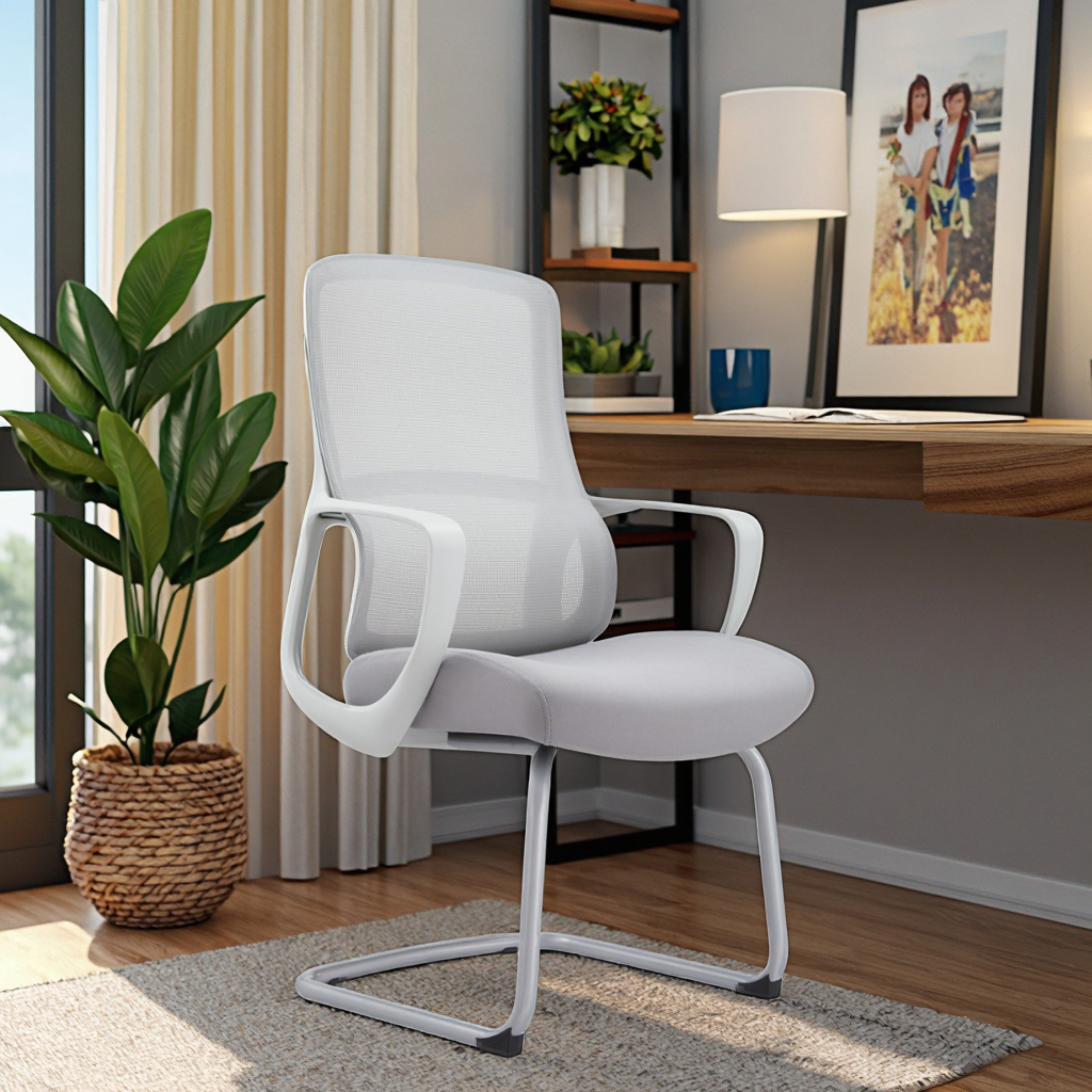 New Arrival JYG-Bell C Gray White Rubber Powder-Coated Springframe Heavy-Duty Corrosion Resistant Steel Frame Office Chair