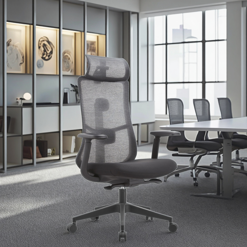 ZHONG BAI Premium Black Ergonomic Executive Chair Synchronous Tilting High Load Capacity PU Armrests Multi-dimensional Headrest